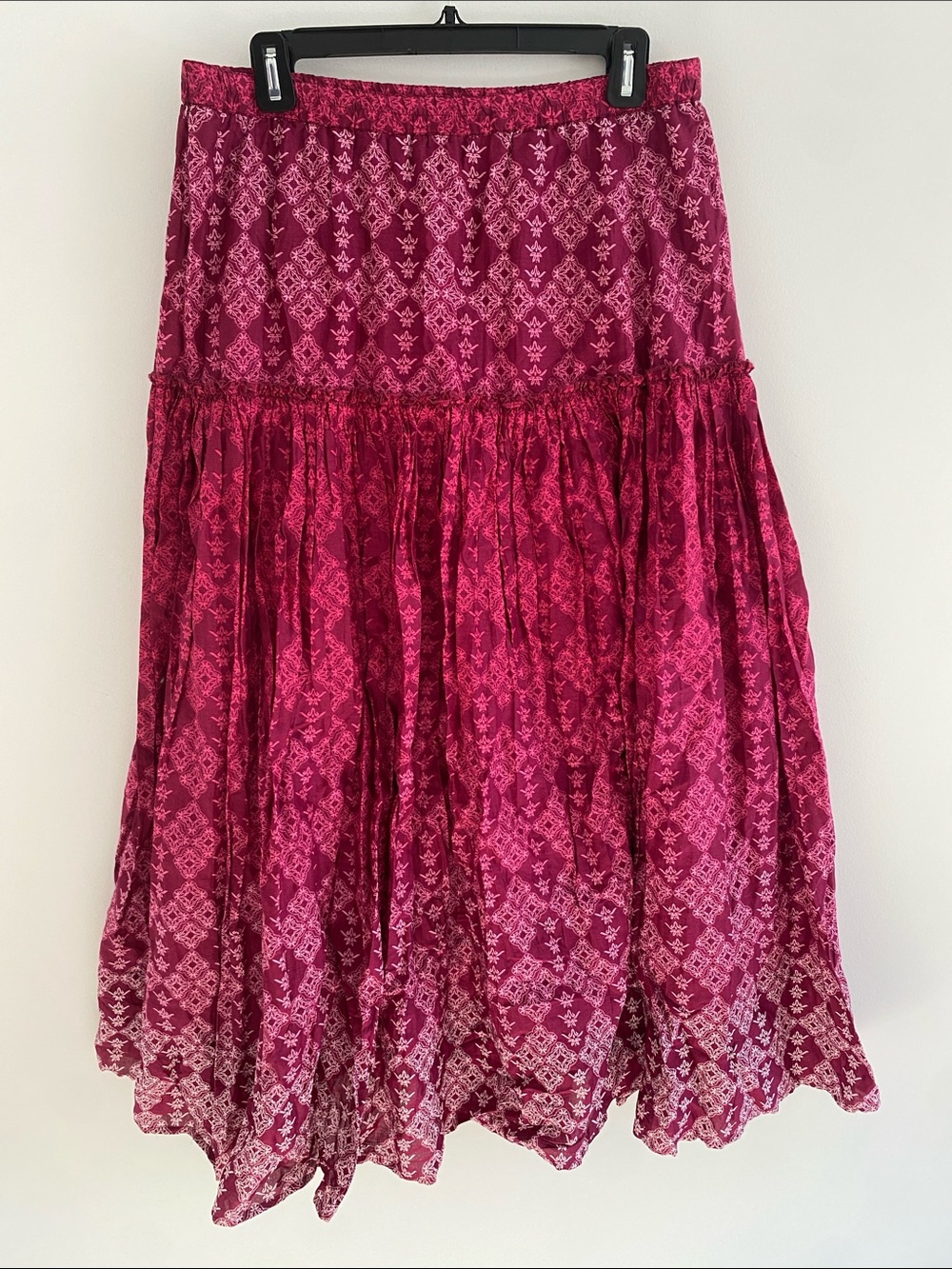 Coldwater Creek Pink Ombré Tiered Lined Broomstick Cotton Elasticated Waist M